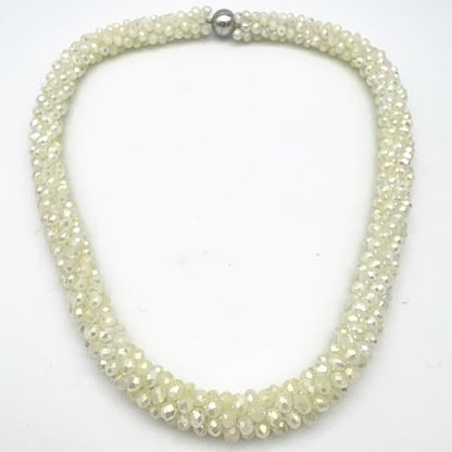 Hand Knotted Beads Statement Necklace Bracelet Jewelry Set Artificial Crystal Choker for Women- Handmade Beaded Strand Sparkly Faceted Crystal Rondelle-17inches, 30 Colors - color: Beige Set