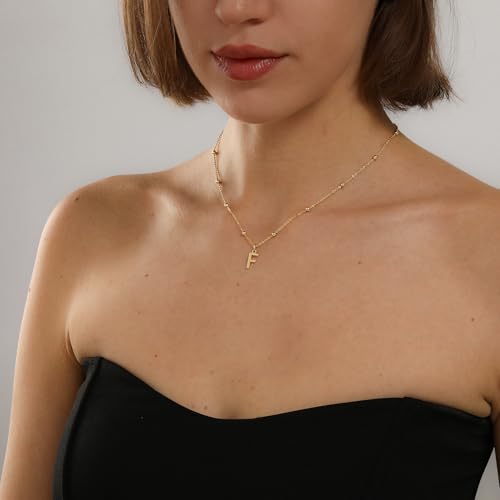 Initial Necklace for Women 14K Gold Silver Dainty Letter Necklace | Personalized Monogram Name Charm Pendant, Simple Bead Chain, Trendy Jewelry Gift, Non Tarnish - style: F