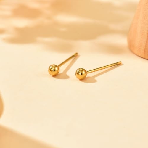 Dainty Stud Earrings for Women 18K Gold Plated Tiny Ball Stud Earrings Minimalist Bead Studs for Women - size: Ball 3MM