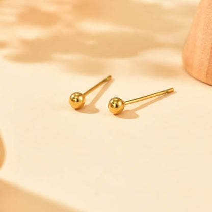 Dainty Stud Earrings for Women 18K Gold Plated Tiny Ball Stud Earrings Minimalist Bead Studs for Women - size: Ball 3MM