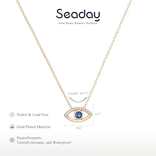 SEADAY Layered Gold Necklace for Women, 3-in-1 Gold Stack Necklace | Long Gold Necklace, Square, Hypoallergenic, Tarnish-resistant & Adjustable, Fashion Jewelry Gift Box & Gift Bag - color: Gold - Blue Eye