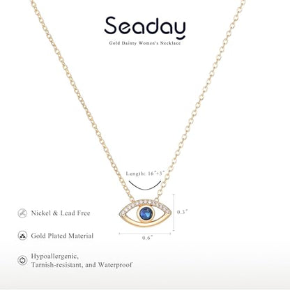 SEADAY Layered Gold Necklace for Women, 3-in-1 Gold Stack Necklace | Long Gold Necklace, Square, Hypoallergenic, Tarnish-resistant & Adjustable, Fashion Jewelry Gift Box & Gift Bag - color: Gold - Blue Eye