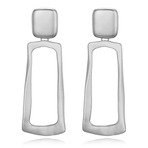 Matte Gold Silver Geometry Clip On Earrings for Women Retro Drop Clip Earrings for Women - style: silver rectangle