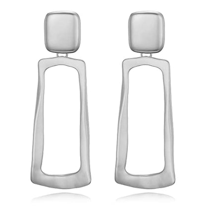 Matte Gold Silver Geometry Clip On Earrings for Women Retro Drop Clip Earrings for Women - style: silver rectangle