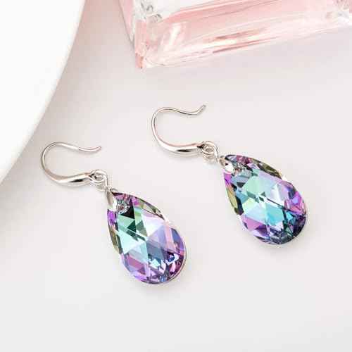 Austrian Crystal Teardrop Dangle Hook Earrings for Women 14K Gold Plated Hypoallergenic Jewelry - color: Vitrail Light
