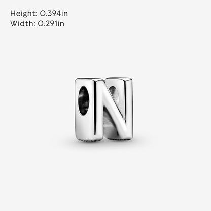 Pandora Alphabet Charm - Compatible Moments - Gift for Her - Made with Sterling Silver - with Gift Box - style: Letter N