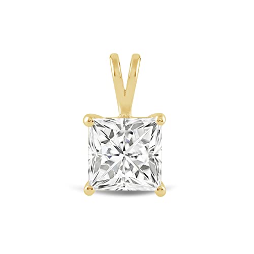 Everyday Elegance Solid 14K Gold Cubic Zirconia Solitaire Pendant Necklace for Women Heart, Princess, Round, Oval, Emerald, Pear & Cushion Cut 1 or 2 CTW | .60mm Thick 16" 18" Length Box Link Chain - color: 14K Yellow Gold, size: Pendant Only - 2.0 CTW, s