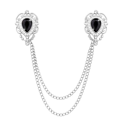 Teardrop Rhinestone Brooch Mens Lapel Pins for Shirt Collar Hanging Chain Brooch Suit Pin Crystal Rhinestone Lapel Pins for Men - color: Black-J
