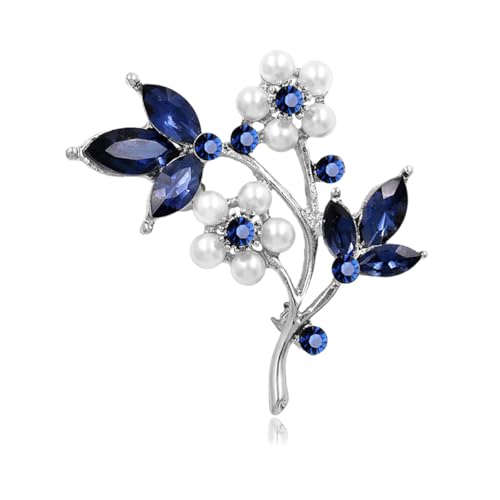 Rhinestone Pearls Flower Leaf Tree Brooches and Pins for Women Silver Gold-Toned Fashion Vintage Pearl Flowers Brooch Lapel Pin Badge Dress Suit Collar Accessories Crafts Birthday Jewelry - color: Silver