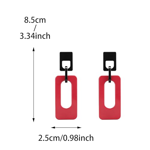 Boho Lightweight Retro Simple Acrylic Splicing Rectangle Earrings for Women Creative Exaggerated Statement Dangle Drop Earrings Jewelry - color: Black PInk