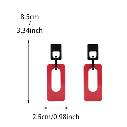 Boho Lightweight Retro Simple Acrylic Splicing Rectangle Earrings for Women Creative Exaggerated Statement Dangle Drop Earrings Jewelry - color: Black PInk