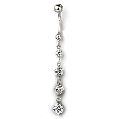 COOLSTEELANDBEYOND Belly Chain Belly Button Ring Body Jewelry Piercing Navel Ring with Long Dangle Cubic Zirconia - color: A-Metal Color:Silver; Stone Color:White