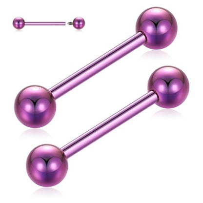 PEAKLINK Internally Threaded Nipple Rings Titanium Nipple Bars Piercing Jewelry 1 Pair Tongue Rings Eyebrow Jewelry Bridge Piercings - color: Purple Nipple Straight Barbell