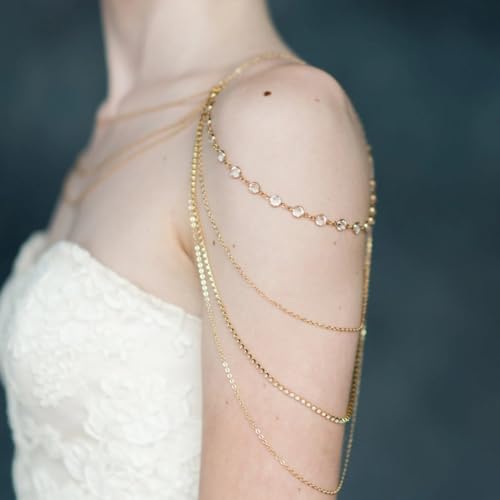 Rhinestone Shoulder Jewelry Bridal Wedding Shoulder Necklace Chain Festival Rave Party Outfit Accessories for Women Statement Body Chain