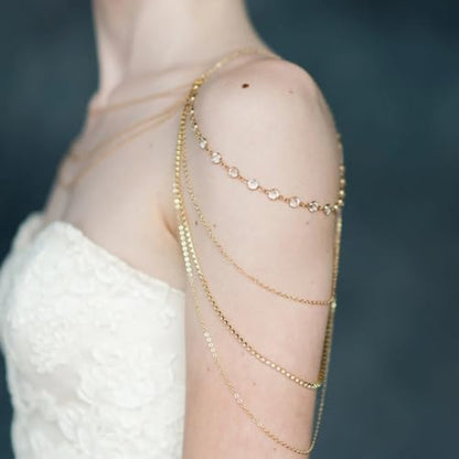 Rhinestone Shoulder Jewelry Bridal Wedding Shoulder Necklace Chain Festival Rave Party Outfit Accessories for Women Statement Body Chain