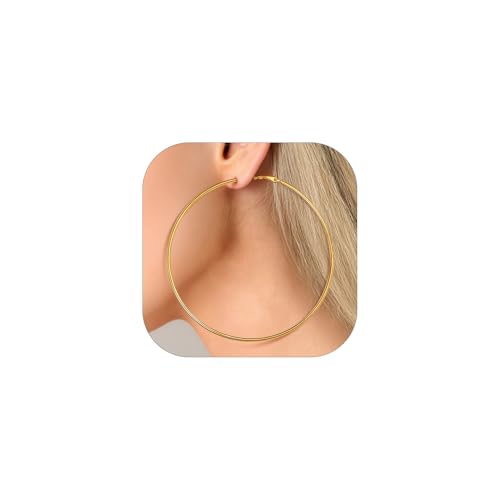 FaithHeart 2mm Thin Hoop Earrings for Women Hypoallergenic, Silver/Black/14K Gold Plated Stainless Steel Large Hoop Earrings for Women Lightweight Earring Trendy Jewelry, 20mm-100mm - color: Gold, size: 90mm/3.54"