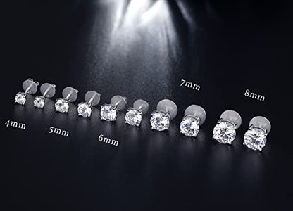Jiamiaoi Stud Earrings Screw Back Sterling Silver Cubic Zirconia Stud Earrings Set 4 Millimeters-8 Millimeters Nickle Free Hypoallergenic Earring Studs - color: D-Flat-Round Silver, size: 5mm