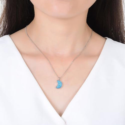 Adabele Natural Druzy Necklace Small Tiny Moon Gemstone Pendant 18 inch Sparkly Agate Stone Crystal Women Jewelry Tarnish Resistant Stainless Steel/Gold Plated Chain - color: Aquamarine blue druzy - stainless steel