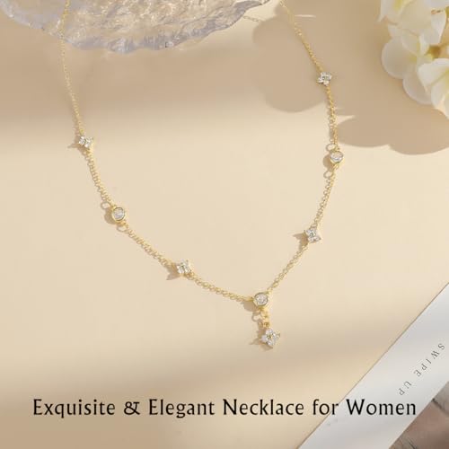 Yowivon Layered Gold Necklaces for Women, Dainty 14K Gold Plated Pendant Necklace, Non Tarnish Cubic Zirconia Stack Choker Necklace, Adjustable Hypoallergenic Trendy Jewelry Gift for Her - style: Gold-Four-Leaf Flower Pendant