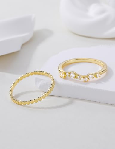 Mameloly 1.5mm 14K Gold Plated Wedding Bands for Women Dainty Stackable Thin Dot Ring Statement Ring Size 3-12 - color: Dot