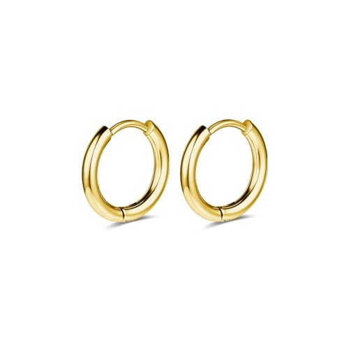 AOEDEJ G23 Titanium Black/Steel Gray/Gold Hoop Earrings 18G Small Huggie Hoop Earrings 8mm/10mm/12mm Cartilage for Sensitive Ears for Multiple Piercing Cartilage Hoop Earring Stack Jewelry - style: Circle-GD-8mm