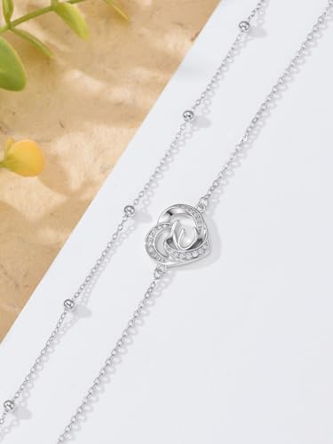 Dorunmo Initial Anklet 925 Sterling Silver Letter A-Z Layered Heart Anklet Beach Jewelry Birthday Gifts for Women - color: E