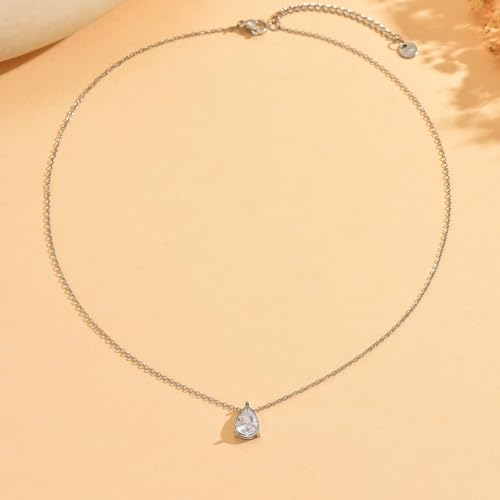 Cubic Zirconia Necklaces for Women 18K Gold Plated Tear drop Necklace Dainty Layered CZ Lariat Diamond Necklace - color: White Teardrop-White Gold