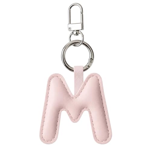 Initial Letter Keychain,Stainless Steel,Colorful Faux Leather Keyring for Backpack,Purse,Car Keys,Gift for Men Women - color: M