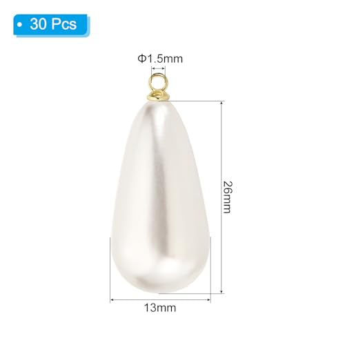 PATIKIL Pearl Charm, 30Pcs Pearl Beads Teardrop Faux Pearl Pendant with Loop for Jewelry Making Bracelets Earrings Necklace - color: Gold, size: 26x13mm