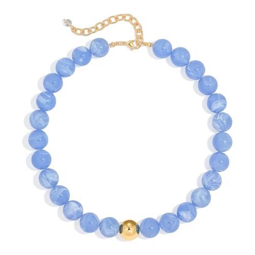 Chunky Beaded Necklace for Women Boho Statement Bead Necklace | Adjustable, Lightweight Choker, Round/Oval/Pebble Beads, Trendy Summer Beach Jewelry - color: Light Blue-C