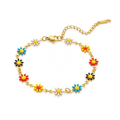 Women's Stainless Steel Daisy Anklet Gold Chain Dainty Flower Ankle Bracelet for Summer Beach Wear - color: Multi-color Daisy