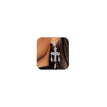 Silver Earrings for Women - Sparkly Crystal Clip On Earrings Statement Rhinestone Wedding Earring for Non Pierced Trendy Formal Prom Jewelry Gift - color: Silver 4