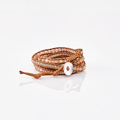 Bracelet for Women – Handmade Vegan Boho Natural Stone Layered Bracelet, Thailand Bohemian Stackable Beaded Wrap Bracelets, Summer Hippie Bracelet Stack, Fashion Jewelry Gifts - color: A10-Latte