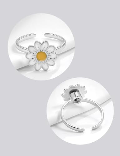Anxiety Rings for Women – Adjustable Flower Spinner Ring, Daisy & Sunflower Fidget Ring, Gold Plated Calming Jewelry - style: Style 07