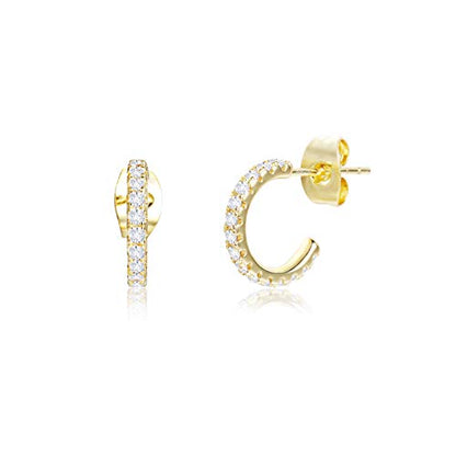 Small Open Cubic Zirconia Hoop Earrings for Women Jewelry Gifts | Open Diamond Hoop Earrings Hypoallergenic Silver Small Half Hoop Earrings for Women Daily Wear - color: A-14K Gold