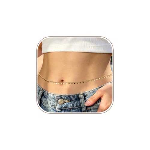 JINEAR 14K Gold Plated Waist Chain for Women Body Chain Belly Chains | Dainty Bead Chains Waterproof Summer Beach Bikini Accessories Gold Jewelry Belt Festival Outfits for Women - color: Small Glitter Body Chains