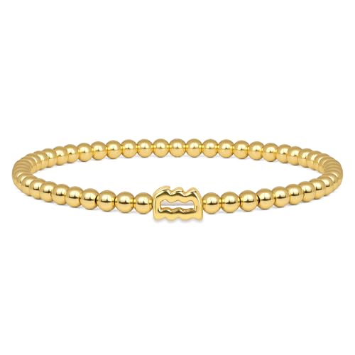 Gold 12 Constellations Bracelets for Women, 18K Gold Plated Beaded Stretch Bubble Bracelets Charm Jewelry Bracelet Gifts for Birthday Mother's Day Valentines Christmas - color: Aquarius
