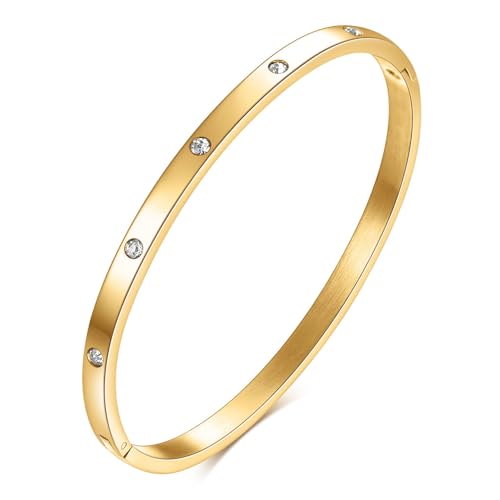 MYNENEY Womens Bracelets Stainless Steel Pave Cubic Zironia Stackable - color: 4mm-Crystal Gold, size: 7 Inch