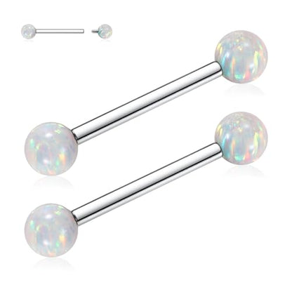 Opal Nipple Rings G23 Titanium Nipple Jewelry for Women Bridge Rings | 14G Nipple Piercings,Internally Threaded Nipple Barbells,1 Pair Tongue Rings,Nipple Bars,Straight Barbells 12mm-18mm - color: Styele2:White Opal,Silver, size: 14G+9/16"(14mm)