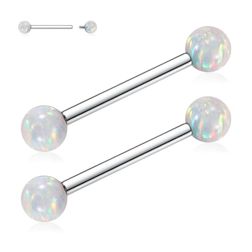 Opal Nipple Rings G23 Titanium Nipple Jewelry for Women Bridge Rings | 14G Nipple Piercings,Internally Threaded Nipple Barbells,1 Pair Tongue Rings,Nipple Bars,Straight Barbells 12mm-18mm - color: Styele2:White Opal,Silver, size: 14G+11/16"(18mm)