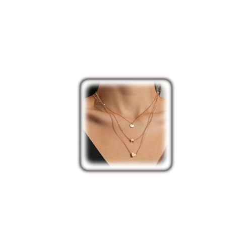 Layered Gold Heart Star Pendant Necklaces Set for Women Stackable Love Coin Chain Necklaces Adjustable Pentagram Choker Necklaces Jewelry Accessories