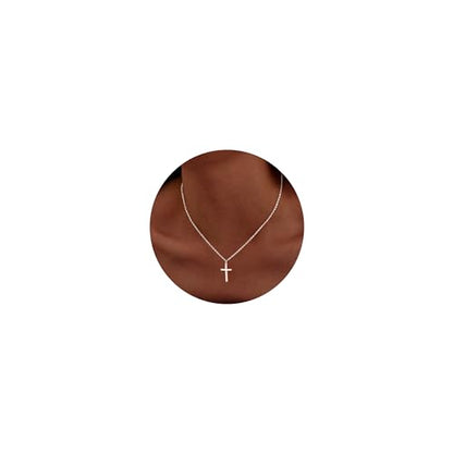 Poxtex Cross Necklace for Women Teen Girls, Dainty 14K Gold Silver Plated Cross Choker Jewelry Non Tarnish Waterproof Cute Simple Small Necklace Christian Baptism Religious Faith Jewelry Gifts - color: 04 Simple Cross Silver