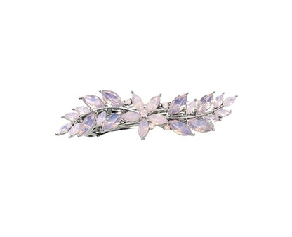 Faship Pink Opal Rhinestone Crystal Small Floral Hair Barrette Clip - color: Pink Opal