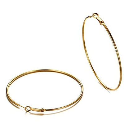 Large Hoop Earrings for Women 4 Pairs Stainless Steel Gold and Silver Hoop Earrings Set Lightweight Hypoallergenic Big Hoop Jewelry for Everyday Party and Gifts 40mm 70mm - color: Gold-40mm