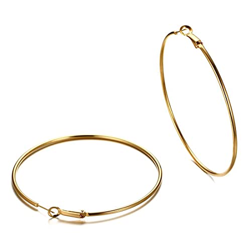 Large Hoop Earrings for Women 4 Pairs Stainless Steel Gold and Silver Hoop Earrings Set Lightweight Hypoallergenic Big Hoop Jewelry for Everyday Party and Gifts 40mm 70mm - color: Gold-50mm