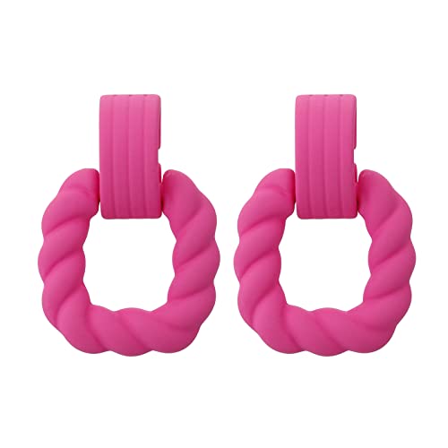 RUOFFETA Rectangle Earrings for Women, Acrylic Square Earrings Twisted Geometric Statement Jewelry - color: Hot Pink