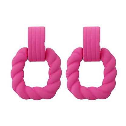 RUOFFETA Rectangle Earrings for Women, Acrylic Square Earrings Twisted Geometric Statement Jewelry - color: Hot Pink