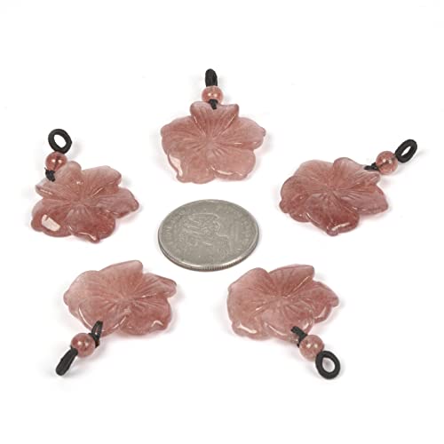 Justinstones Hand Carved Healing Crystals Gemstone Hawaii Flower Pendant Hand Weaving Wax Rope Necklace 22 inch - color: Strawberry Quartz