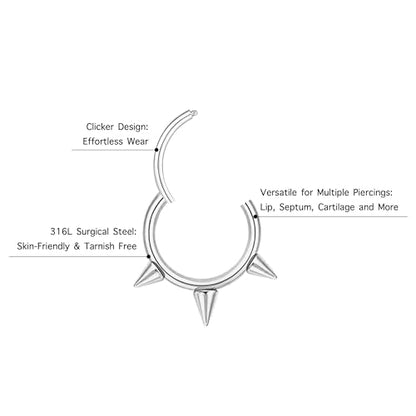 16G 2PCs Spike Clicker Snake Bite Jewelry, Septum Ring, Hoop Lip Rings Snake Bites, Labret Jewelry for Lip Piercing, Cartilage Hoop Earrings, 8mm 10mm 12mm - color: Black-2PCs, size: 16G-12mm