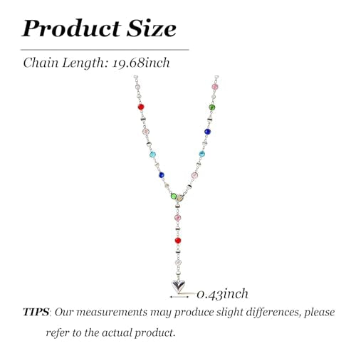 Long Heart Pendant Necklace Colorful Rhinestone Y Necklace Heart Lariat Jewelry Multicolor Party Outfit Accessory - color: A2:lariat necklace